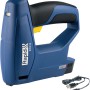 Blauer Rapid Akku-Tacker BTX10 mit USB-Ladekabel. Ideal zum Polstern und Befestigen.