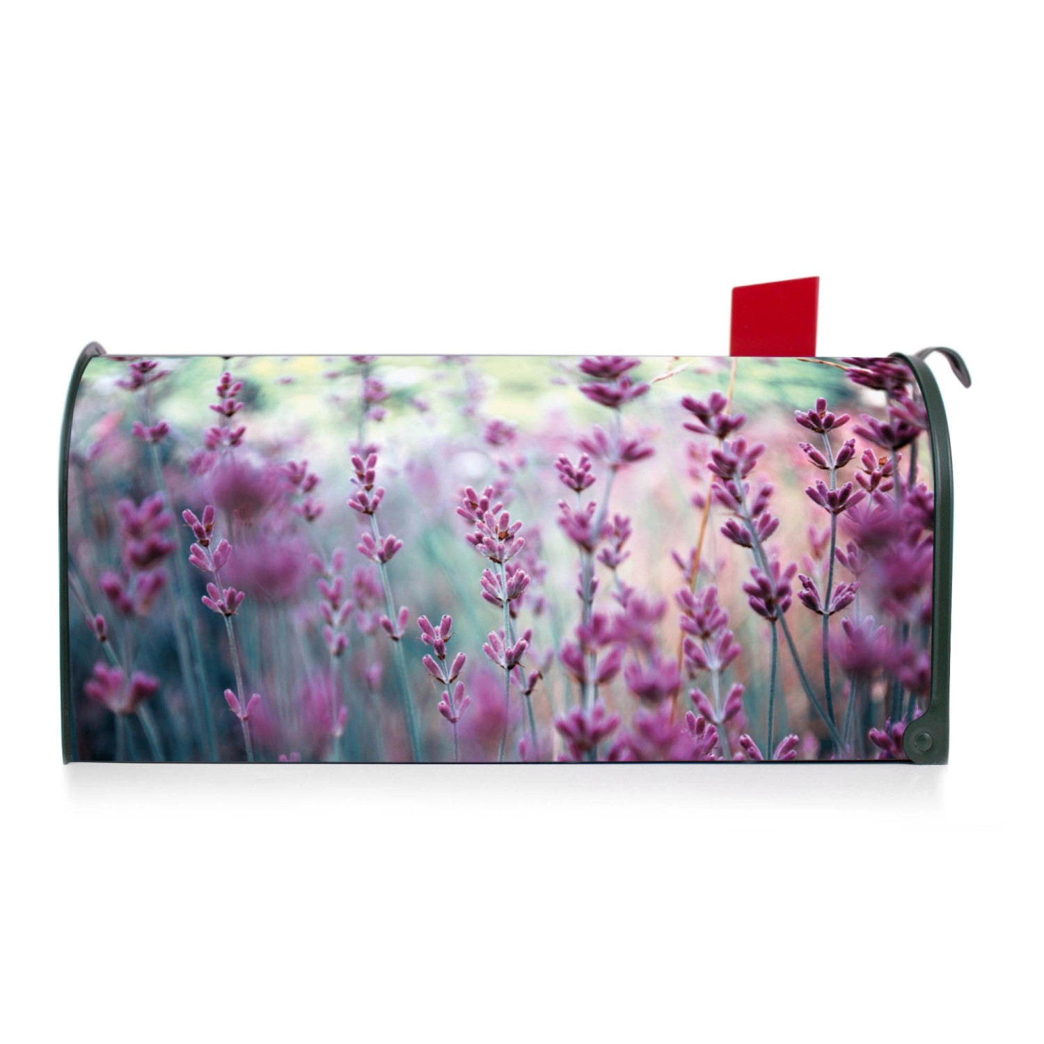 Grüner Amerikanischer Briefkasten mit Lavendel Motiv. US Mailbox für Post und kleine Päckchen.