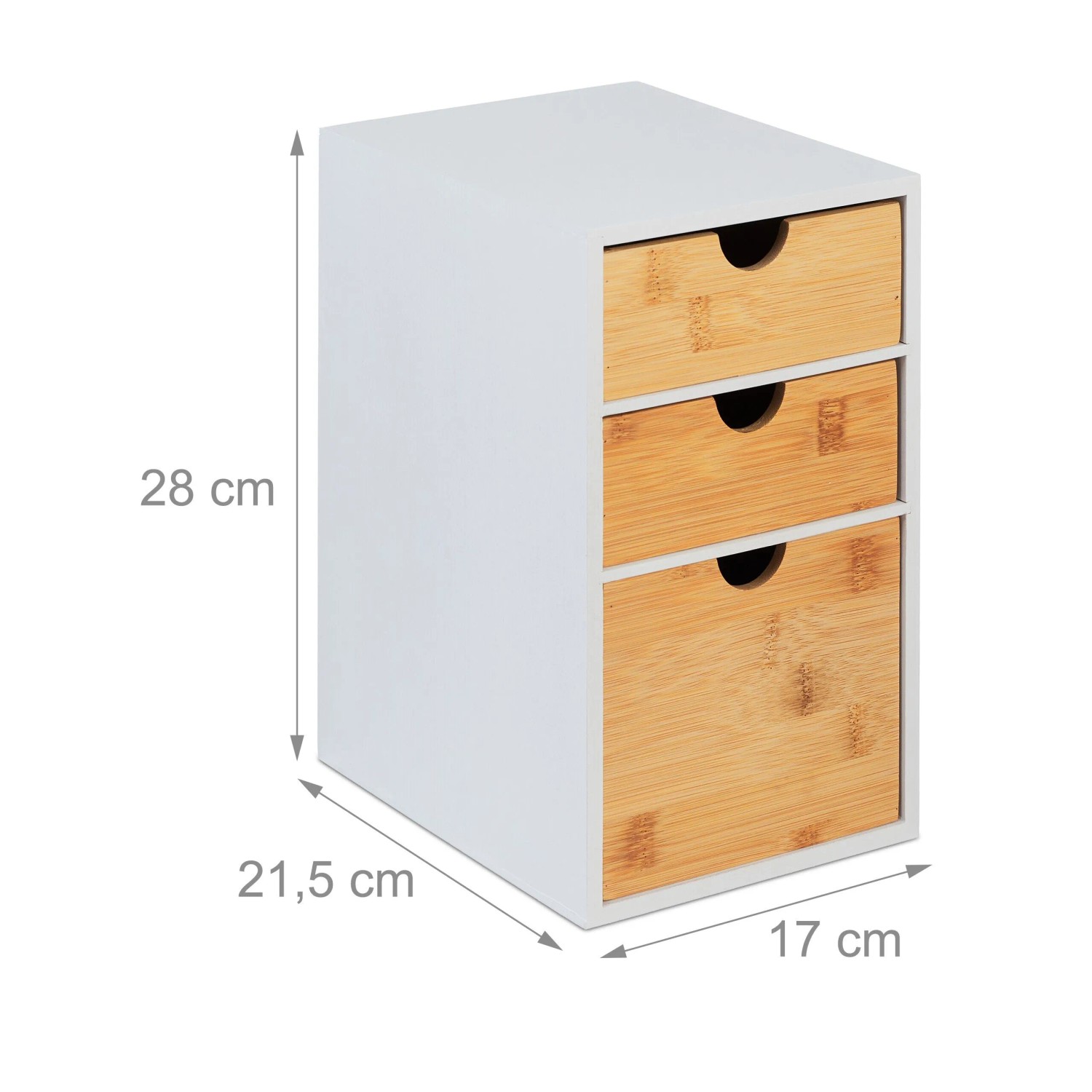 Relaxdays Schubladenbox Bambus MDF Weiß Mit 3 Schubladen 28 cm x 17 cm x 21,5 cm 2,3 kg_4