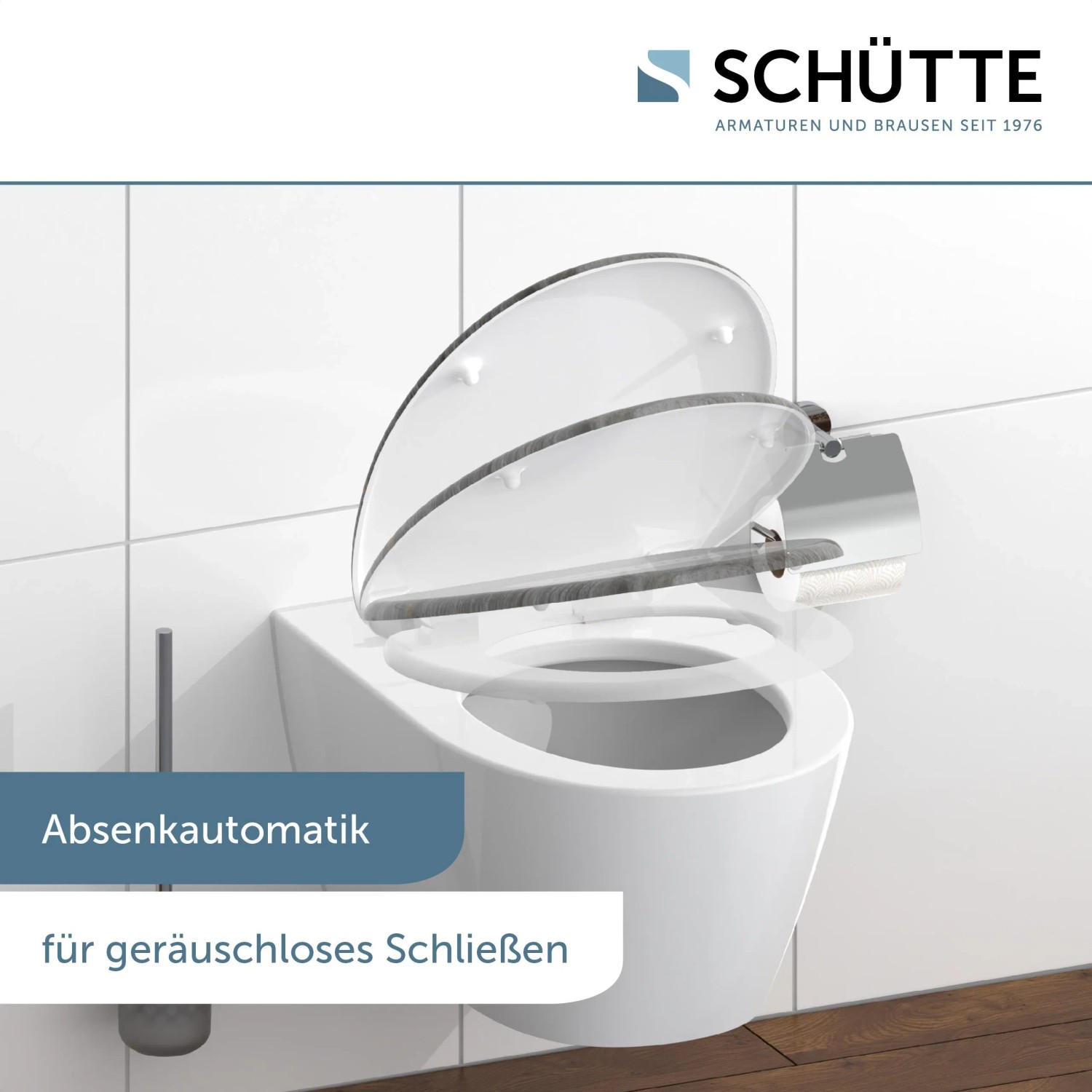 Schütte WC-Sitz aus Duroplast mit Absenkautomatik für leises Schließen, Standardgröße.
