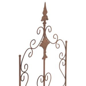 Antik-braunes Metall-Rankgitter FALK mit verschnörkelten Ornamenten und Spitze für Kletterpflanzen und Gartendekoration.