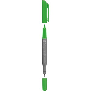Marabu Permanent Marker Graphix in Limette mit zwei Spitzen und abgenommener Kappe.