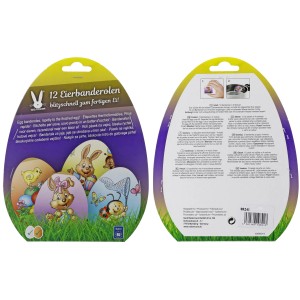 Eierbanderolen mit traditionellen Ostermotiven zum einfachen Dekorieren von Ostereiern, 12 Stück in 4 Designs.
