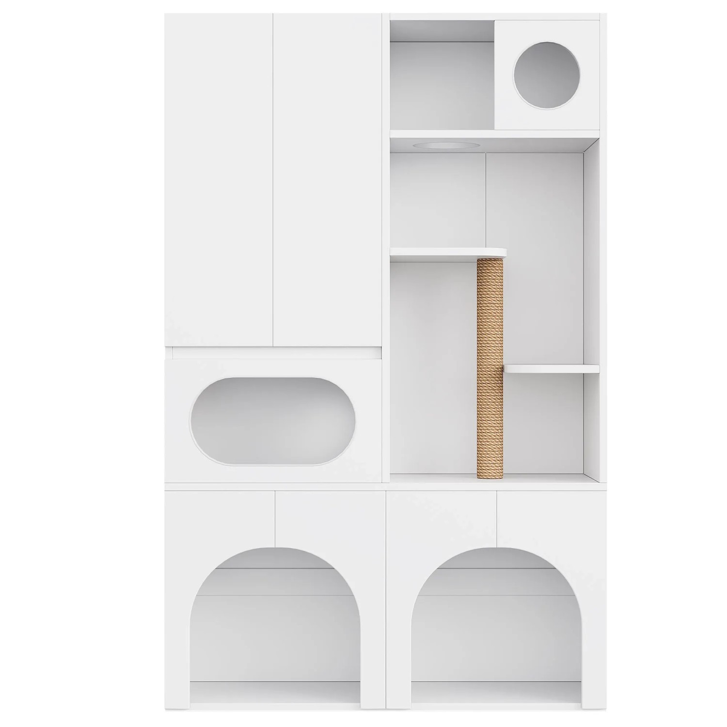Merax Katzentoilettenschrank 140x45x195cm Kratzbaum Weiß