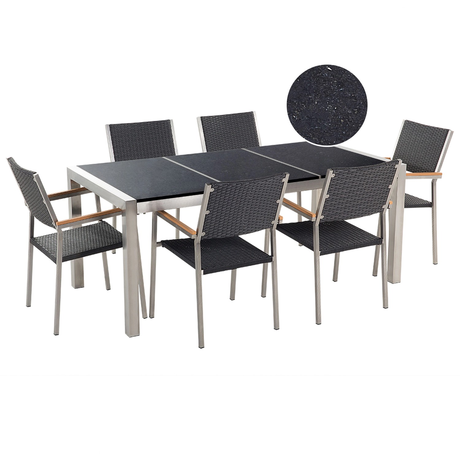 Beliani Gartentisch Set GROSSETO Schwarz Silber 90x180x88 günstig online kaufen