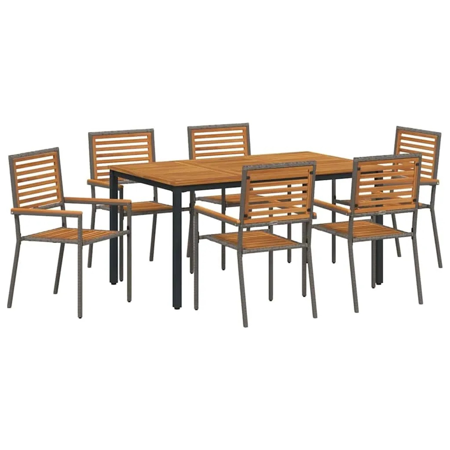 vidaXL Garten Essgruppe 7-Tlg Grau und  Poly-Rattan 3365500