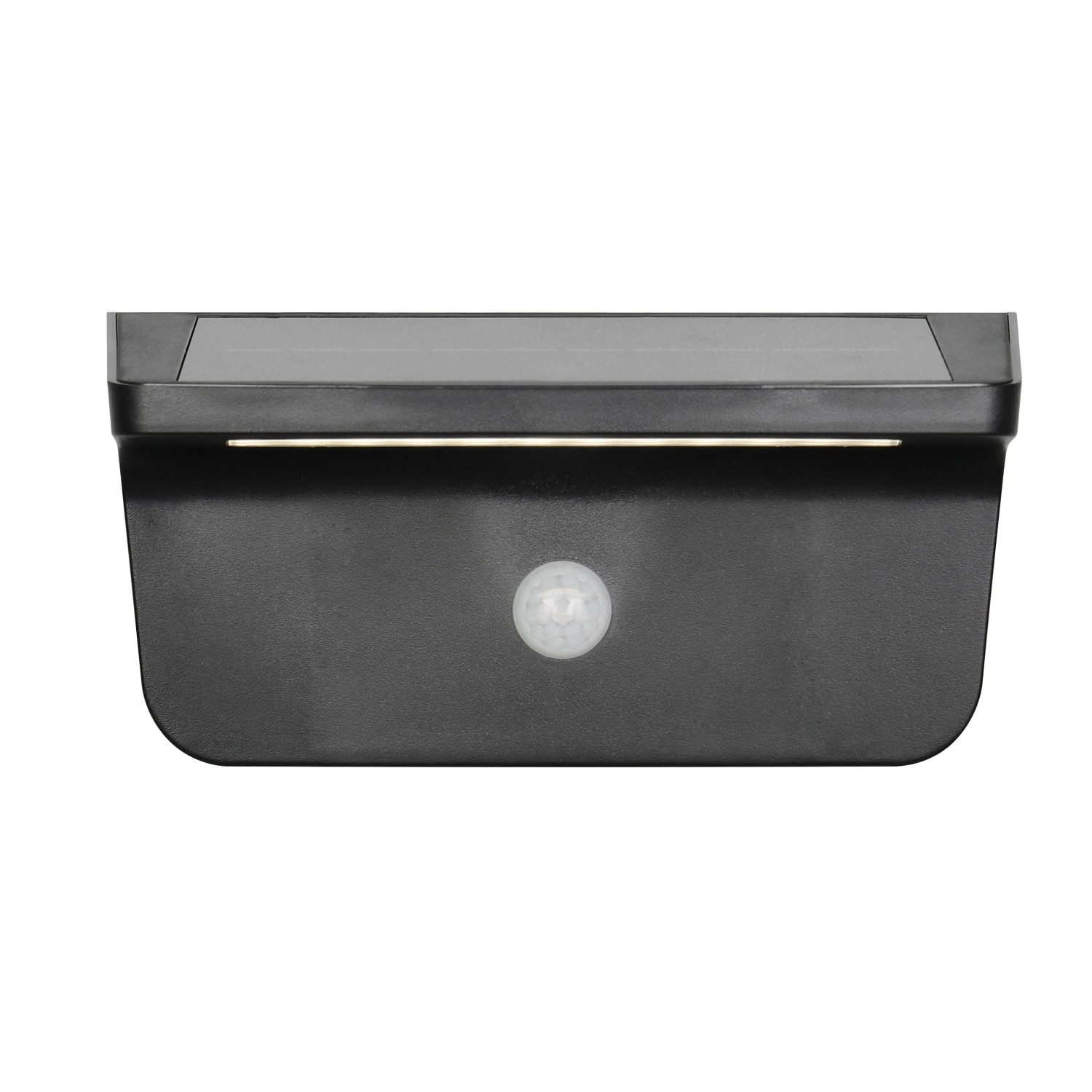 Schwarze, matte Reality LED Solar-Wandleuchte Atico mit Bewegungsmelder für den Außenbereich.