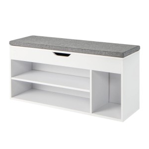 Costway Schuhbank mit grauem Sitzkissen und Stauraum, weißes Schuhregal.