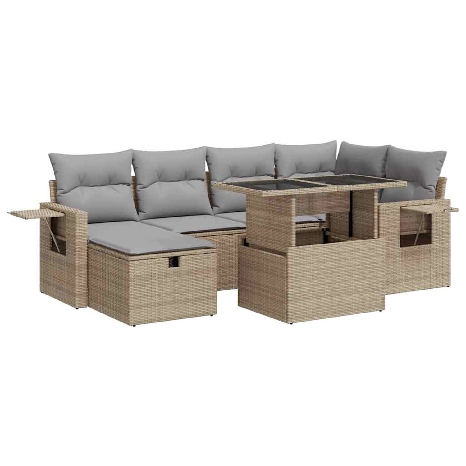 vidaXL 7-Tlg Garten-Sofagarnitur mit Kissen Beige Poly Rattan 3327859
