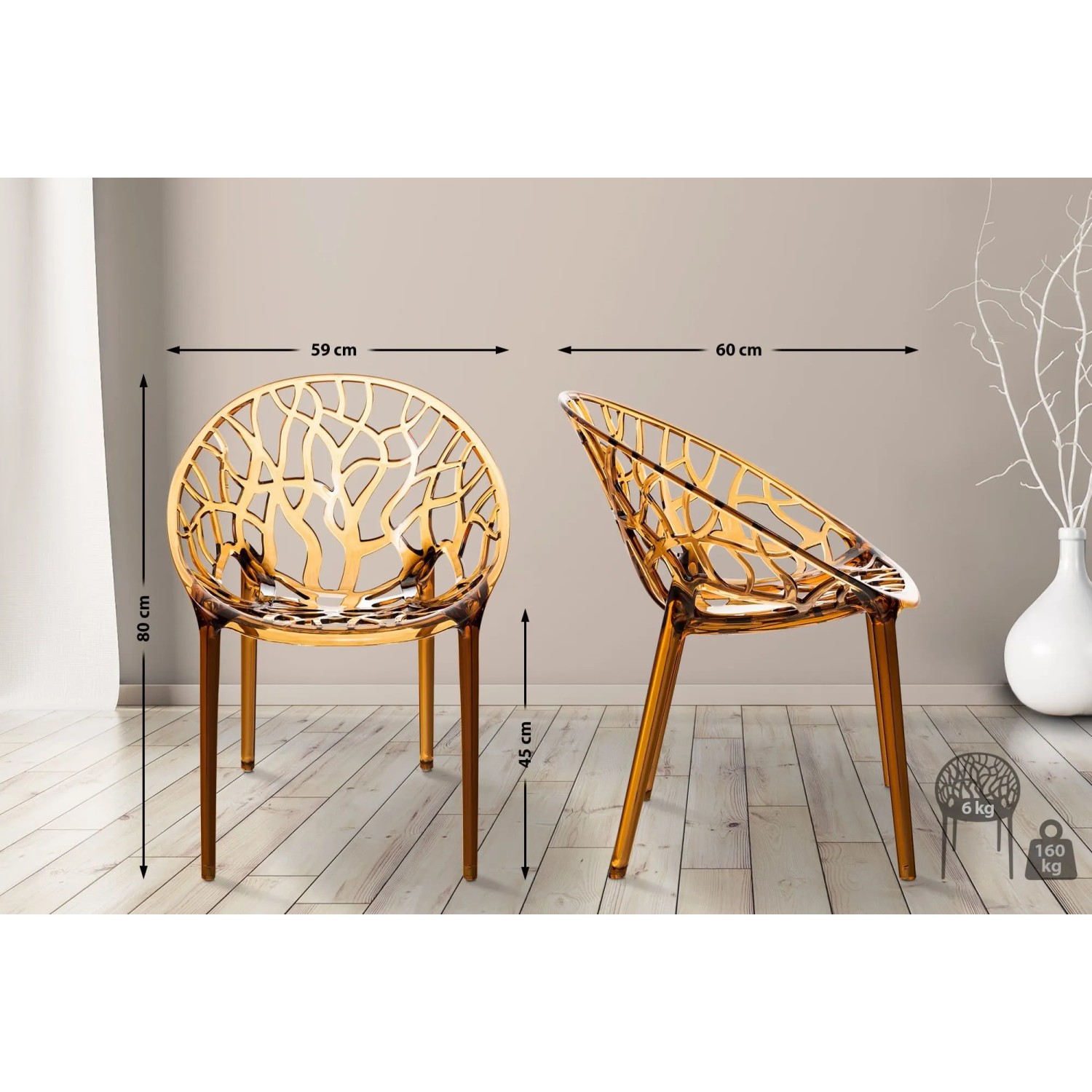 DELUKE 2er Set Stapelstuhl DENVER Kunststoff Bernstein 59x60x80cm Esszimmerstühle Gartenstuhl Stapelbar Stühle Garten_2