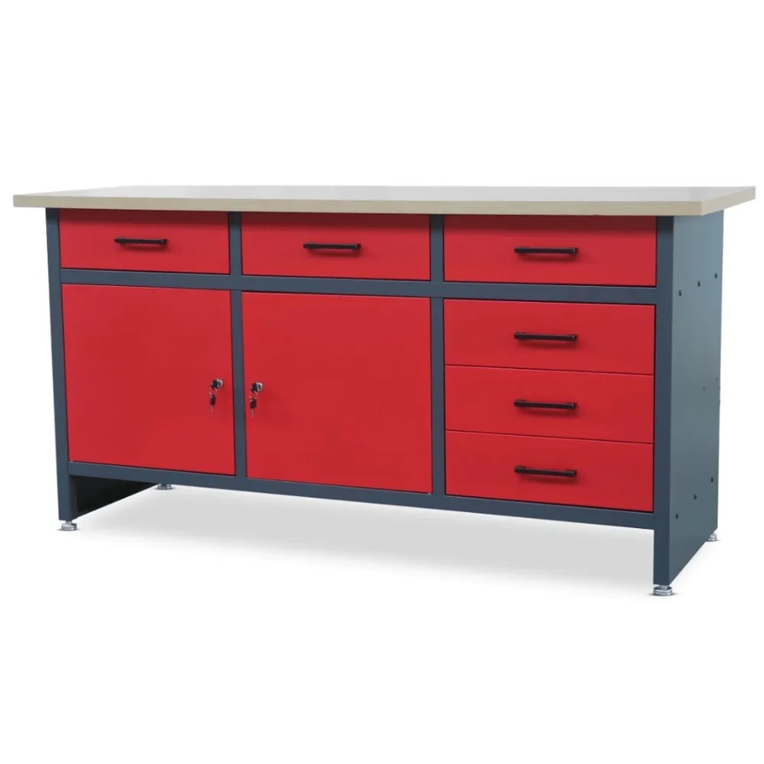 JAN NOWAK Werkbank Werkstatt HENRY 2 x Tür 85 x 170 x 60 cm Anthrazit-Rot