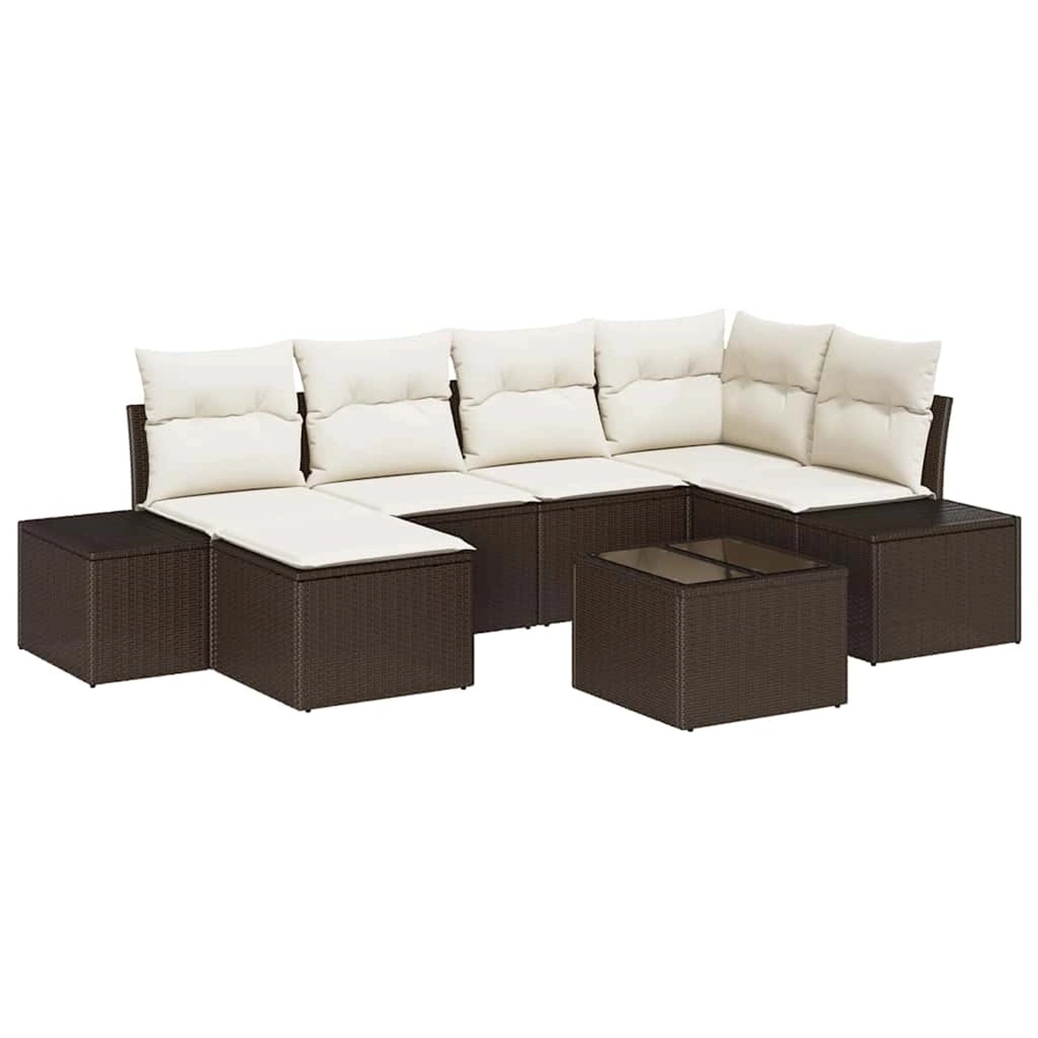 vidaXL Garten-Sofa-Set mit Kissen 7-Tlg Braun und Creme Poly Rattan 3347138 günstig online kaufen