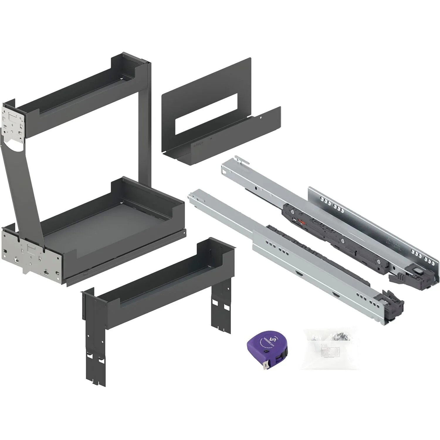 vasalat Set Pinello Board Schrankauszug 300 Links 3-Etagen Vollauszug & Tablar Anthrazit