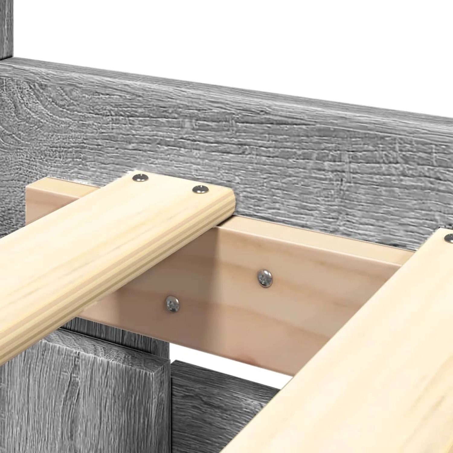 Detailansicht Bettgestell Grau Sonoma, Holzwerkstoff, Lattenrostbefestigung.