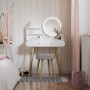 Weißer Vicco Schminktisch Edda 80 cm mit LED-Spiegel und Hocker.