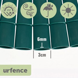 urfence PVC Sichtschutz, grüne 3cm breite Stäbe, 6mm dick. UV-, Wind-, Regen-, Sonnenbeständig für Balkon & Garten.