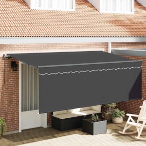 vidaXL Einziehbare Markise, anthrazit, 350x200 cm, montiert an einer Hauswand über einer Terrasse.