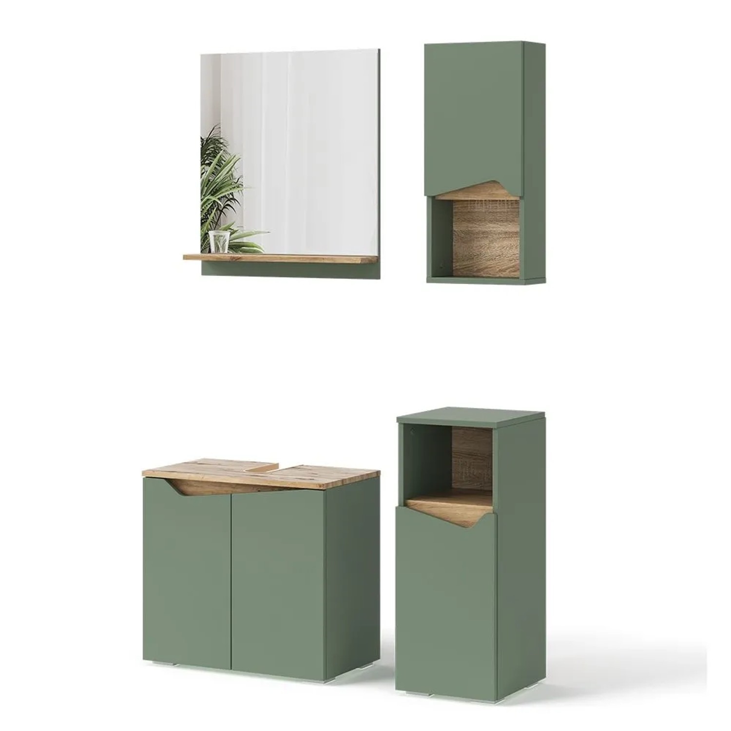 Vicco Badmöbel-Set Marelle Grün/Artisan-Eiche 60 x 58 4-teilig