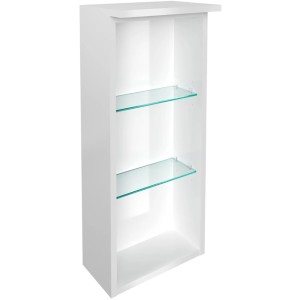 Weißes Fackelmann Oxford Badregal mit zwei Glasböden, 30 cm breit.