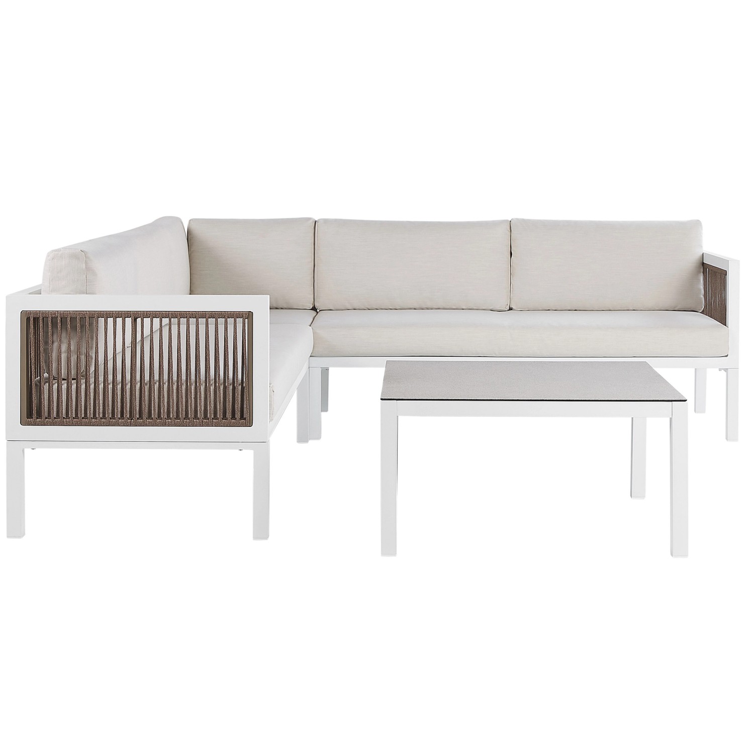 Beliani Lounge Set BORELLO Weiss Braun Beige 70x226x65