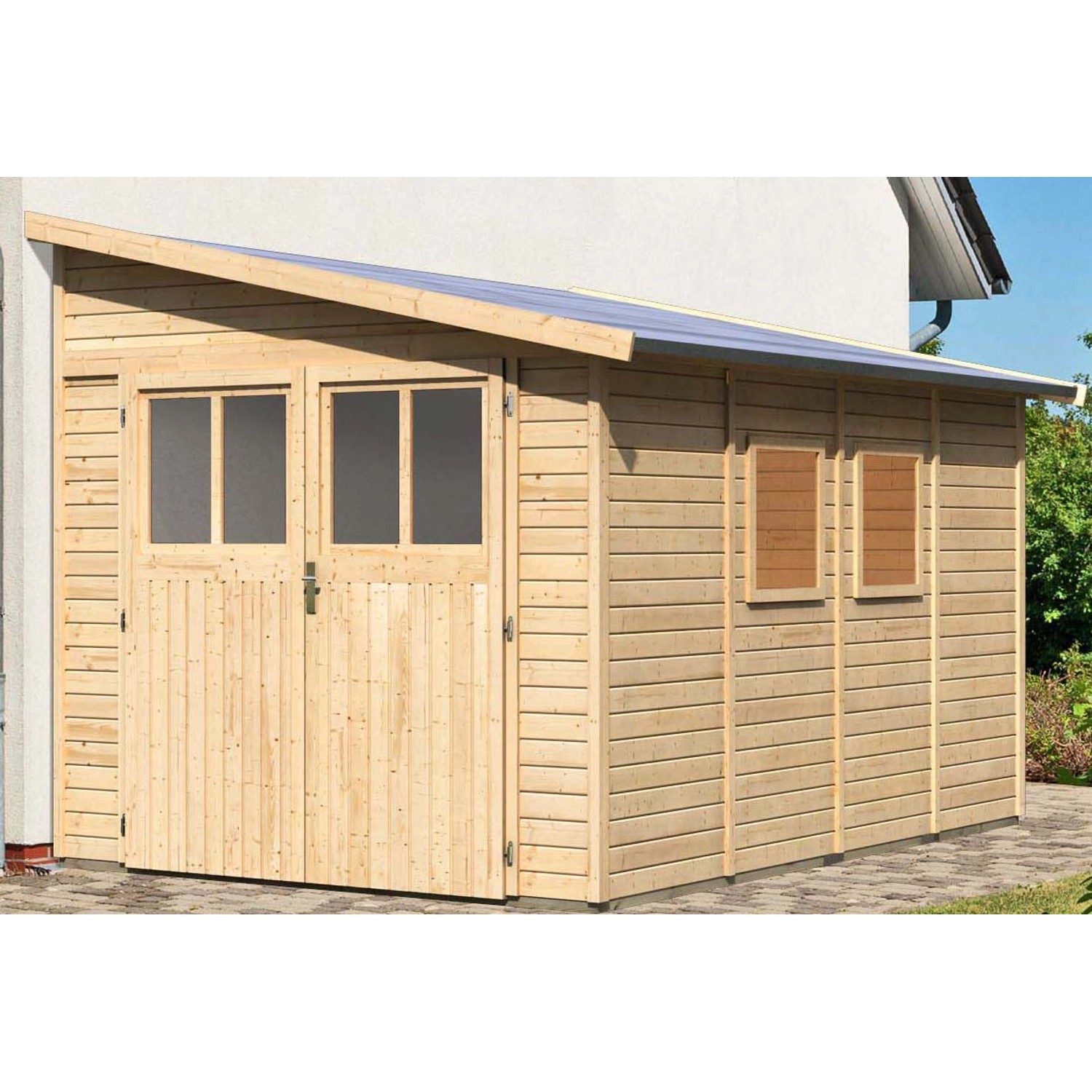 Karibu Holz-Gartenhaus Timsund Natur Pultdach Unbehandelt 235 cm x 352 cm günstig online kaufen