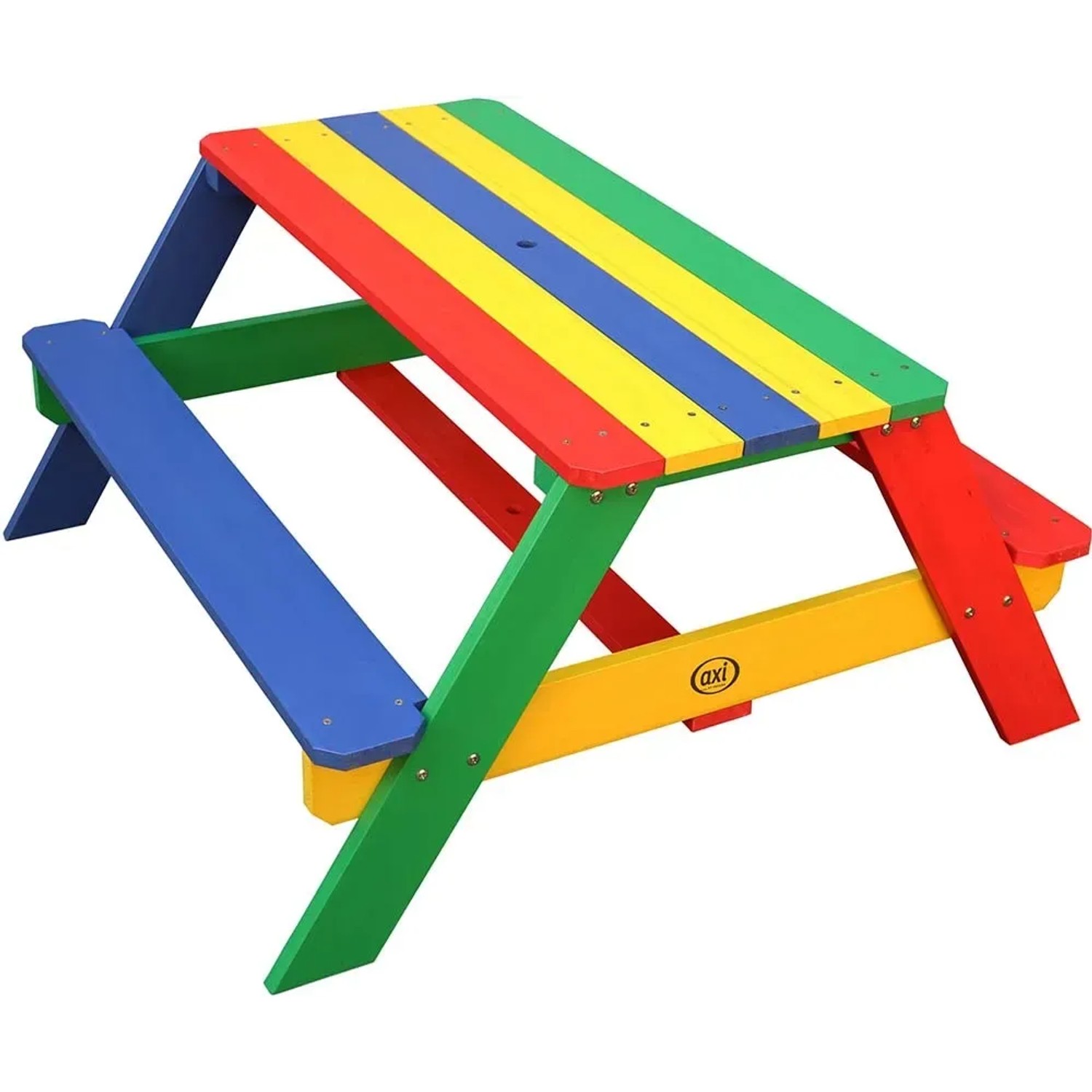 Axi Nick Picknicktisch Regenbogen, Kindersitzgruppe aus Holz mit bunten Latten.