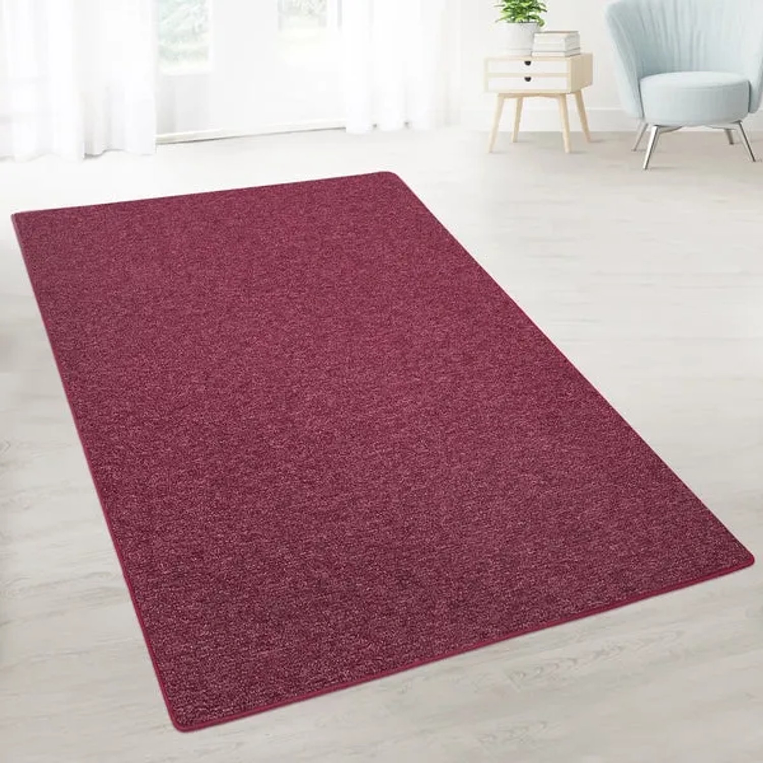 Weinroter Karat Teppich London, flacher Schlingenflor, 200x200 cm.