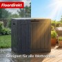 Wetterfeste, anthrazitfarbene Floordirekt Gartenbox in Holzoptik, geeignet für Polster und Gartenzubehör.