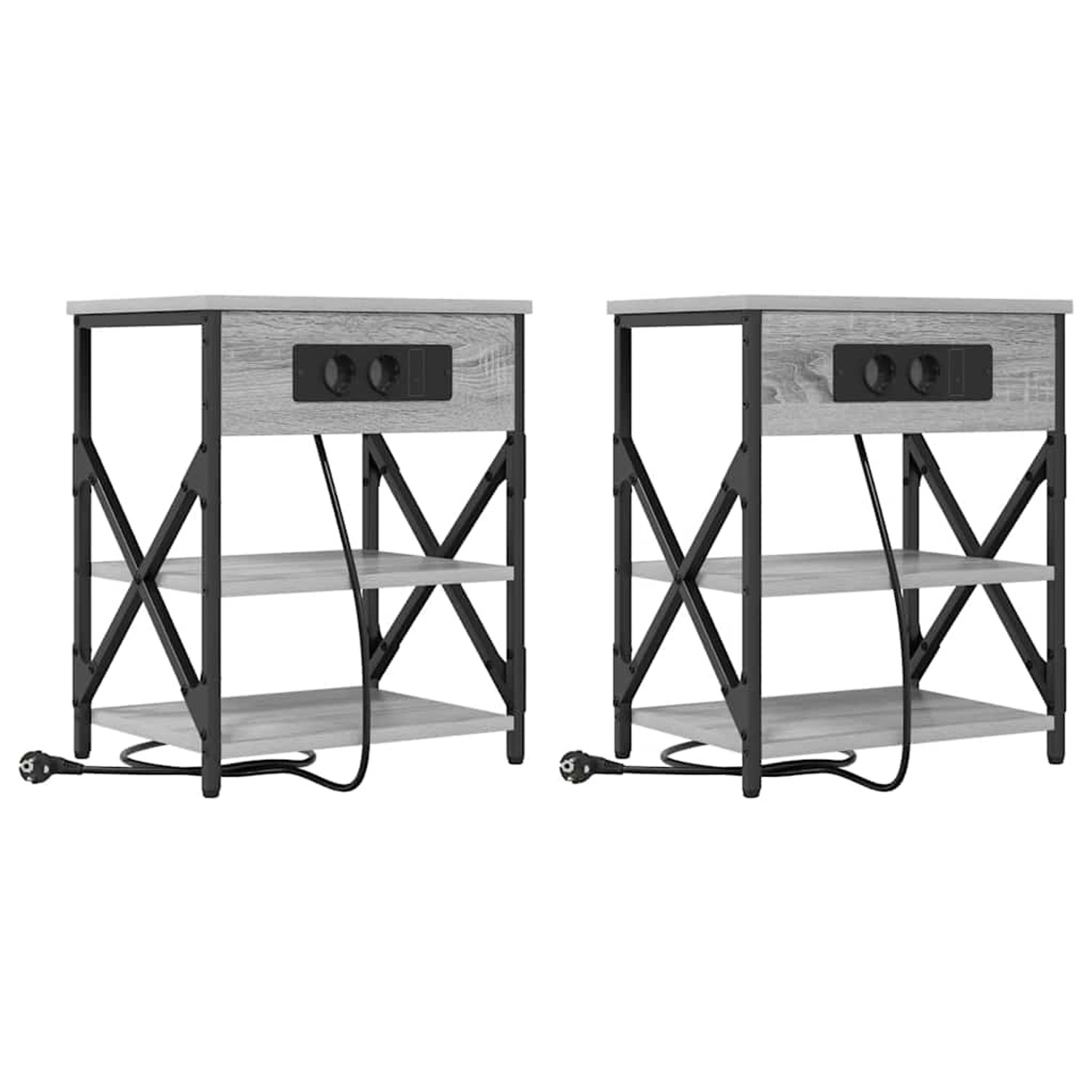 vidaXL Nachttisch mit Ladestation mit Regal Grau Sonoma Holzwerkstoff 85952 günstig online kaufen