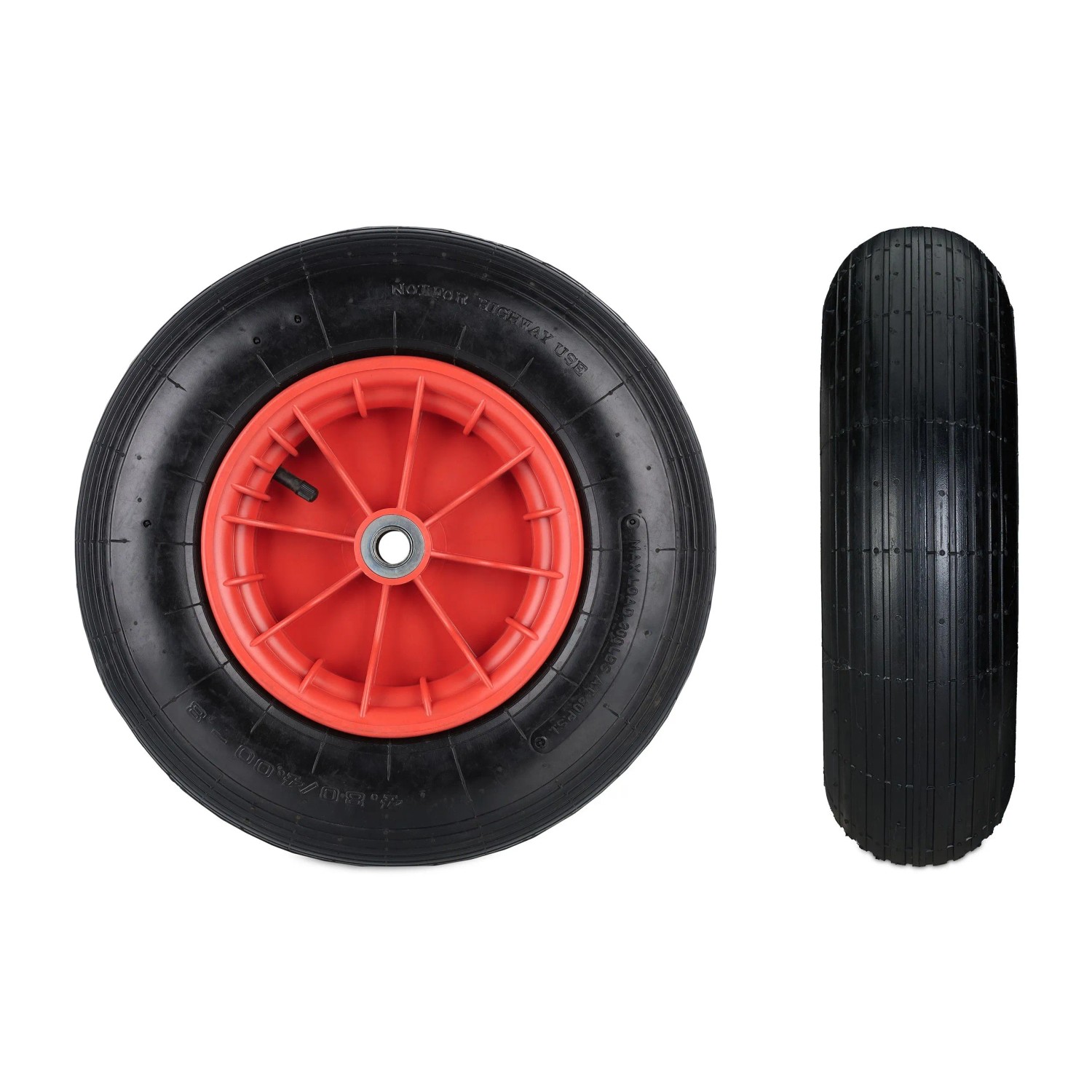 Relaxdays Schubkarrenrad Gummi Schwarz Rot Luftbereift 39 cm x 10 cm 2 kg