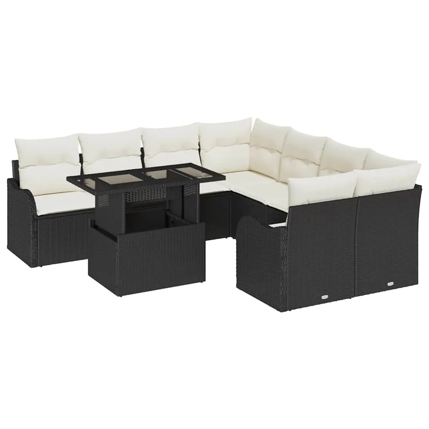 vidaXL Gartensofa-Set mit Kissen mit Kissen 9 Stk Schwarz Polyrattan 335717 günstig online kaufen