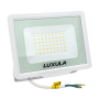 Weißer LUXULA LED Strahler 50W, 5000lm, 3000K, Slim Design, IP65, ideal als robuster Baustrahler.