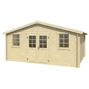 Lasita Gartenhaus Udo 380, unbehandeltes Holz, mit Doppeltür und Fenstern.