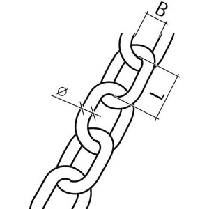 Zeichnung einer Conacord Schweißkette, Form A, Stahl, Ø 3 mm x 16 mm, Chrom, Meterware.