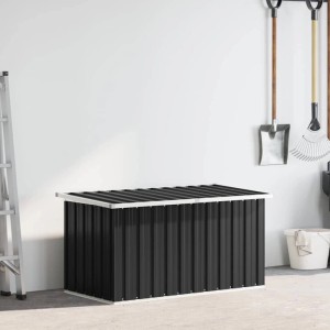 Anthrazitfarbene Furnicato Gartenbox aus Stahl, 129x67x65 cm, zur Aufbewahrung im Garten.