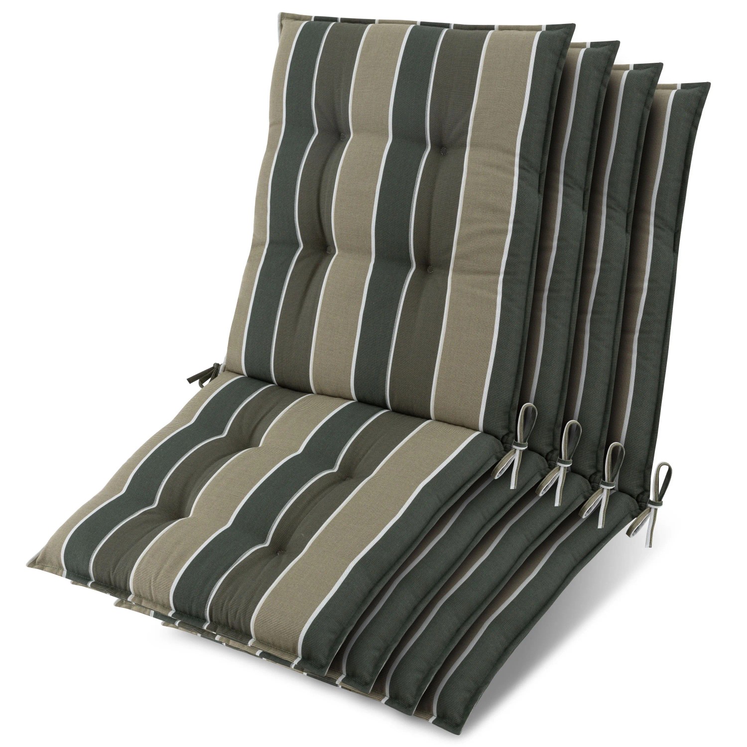 Beautissu 4x Niederlehner Auflage Sun-NL 100x50x8cm Grün-Gestreift