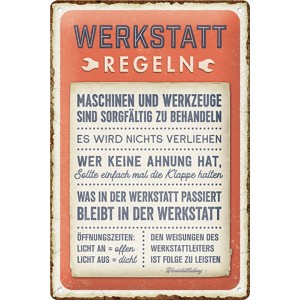Nostalgic-Art Blechschild "Werkstatt-Regeln" (20x30cm) für die Wanddekoration.