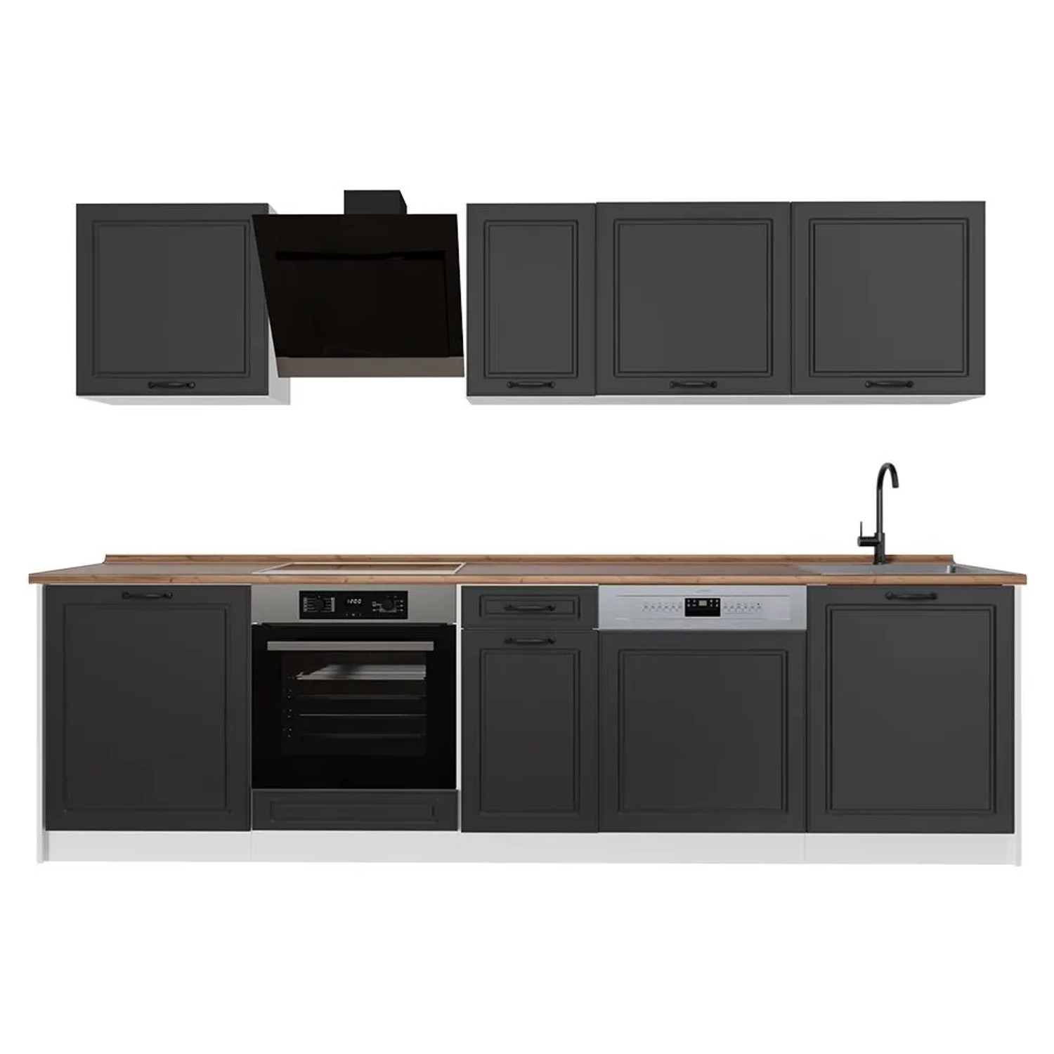 Vicco Küchenzeile R-Line Anthrazit Landhaus/Weiß 280 x 207 Arbeitsplatte Goldkraft Eiche Art Nr 67923