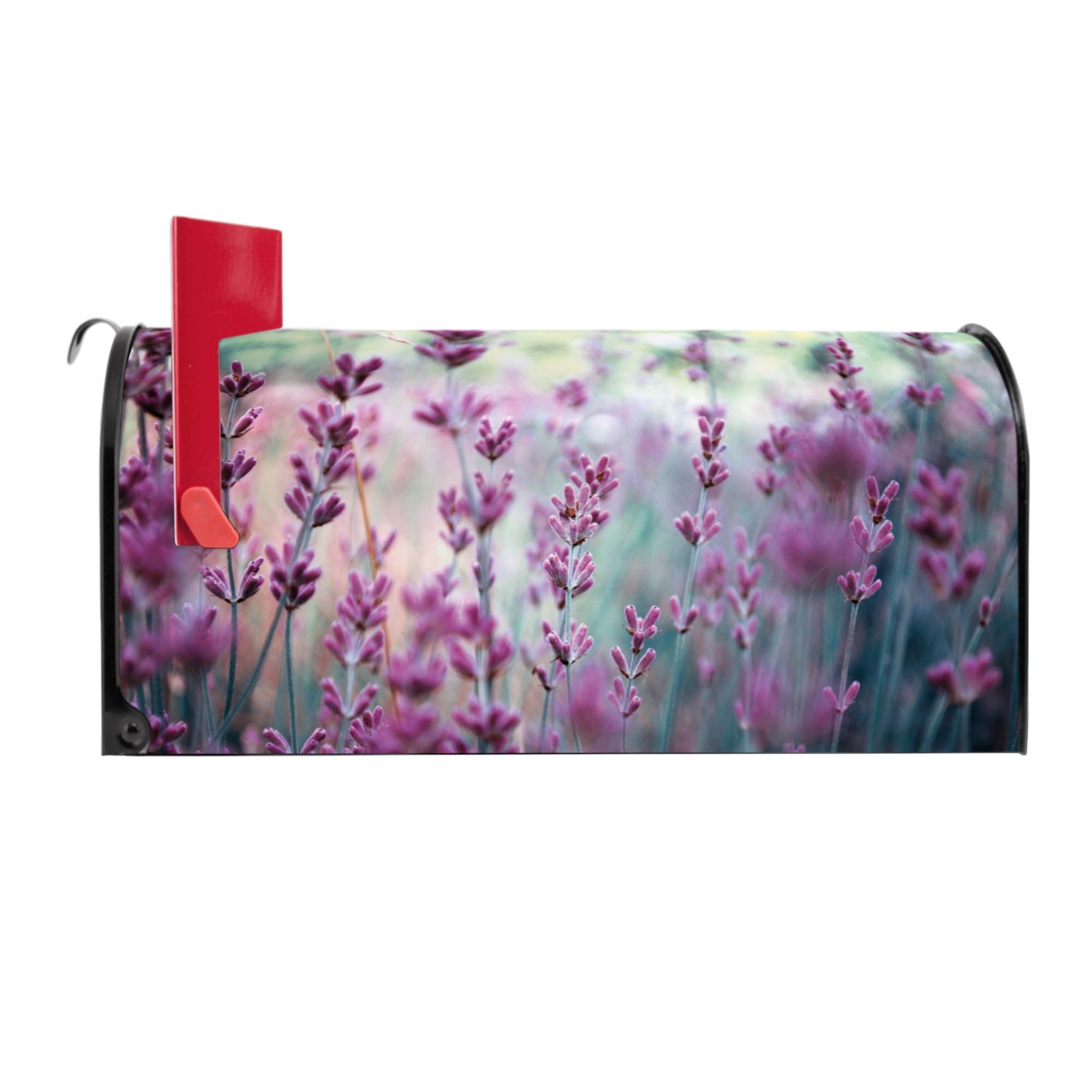 Schwarzer Banjado US Briefkasten mit Lavendel Motiv, Stahl, 48x22x16cm.