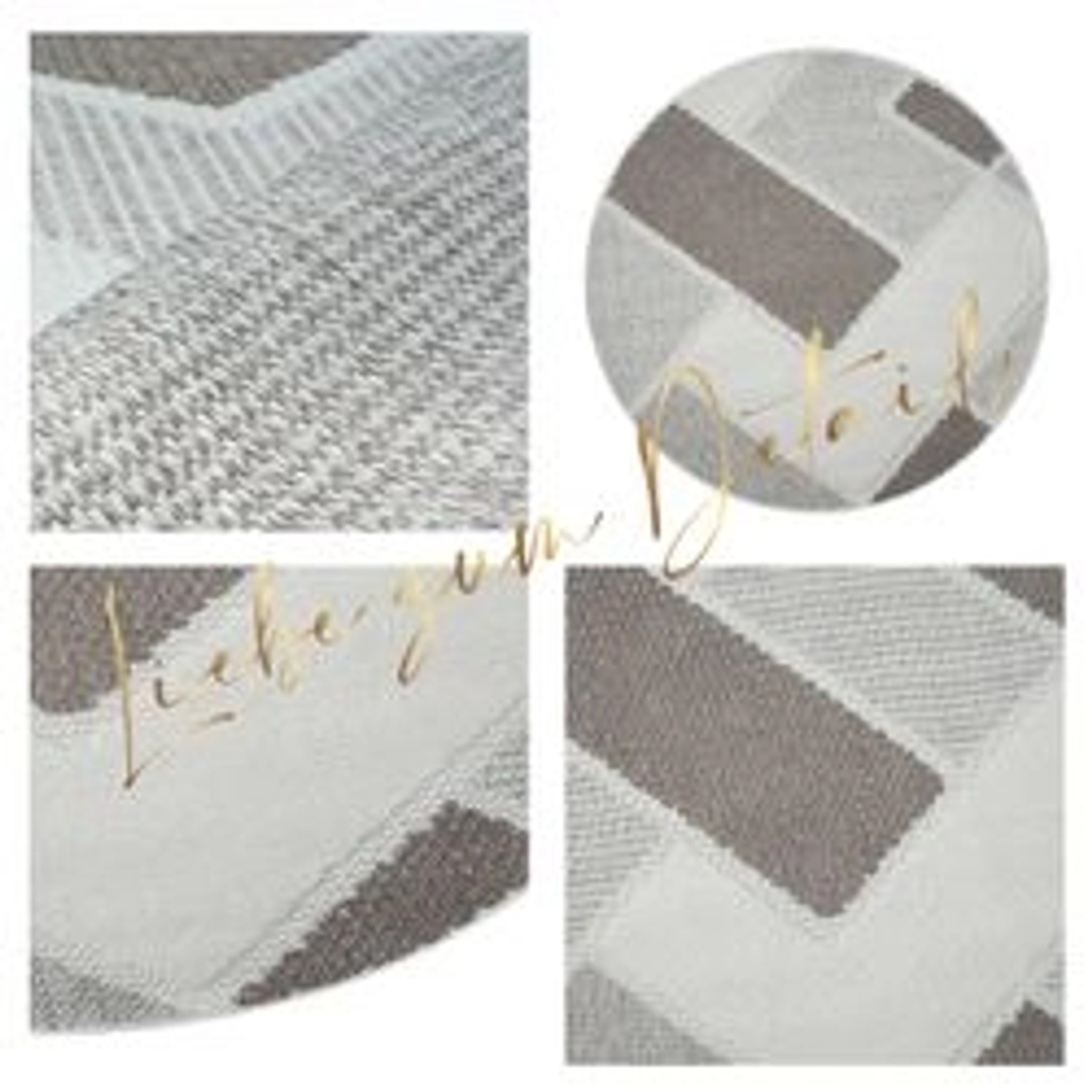 Detailansicht payé Teppich Linda, runder Kurzflor-Teppich 200x200 cm, beige mit Geo-Muster.