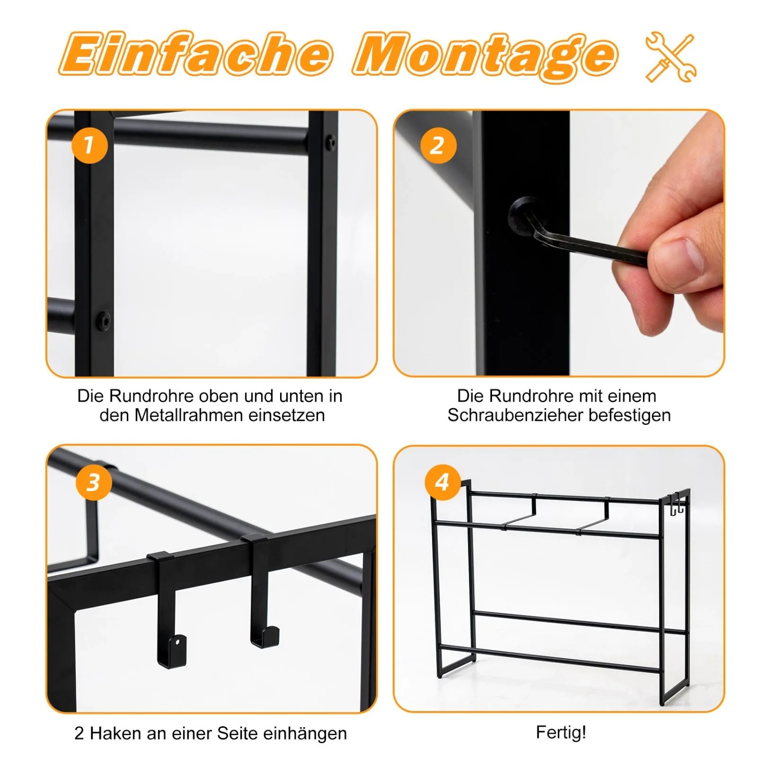 Montage des schwarzen PROREGAL Getränkekistenregals Baldeneysee in 4 Schritten.