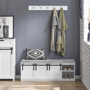 SoBuy Schuhbank mit Sitzfläche und Schiebetüren MDF Weiß FSR133-W