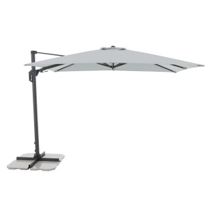 Hellgrauer Doppler Ampelschirm (310x210 cm) mit Kurbelmechanik und UV 50+ Schutz.