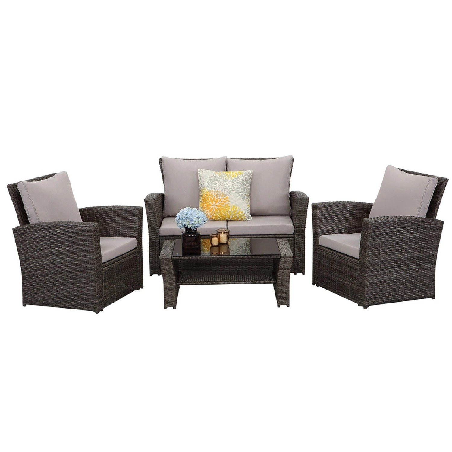 Thumbnail - MeXo Poly Rattan Balkonmöbel Set für 4 Personen Grau