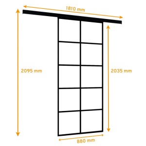 inova Glasschiebetür Klar 10 Felder 880 x 2035 mm Komplettset in Schwarz mit Stabgriff inkl. 2Seitiger Softclose
