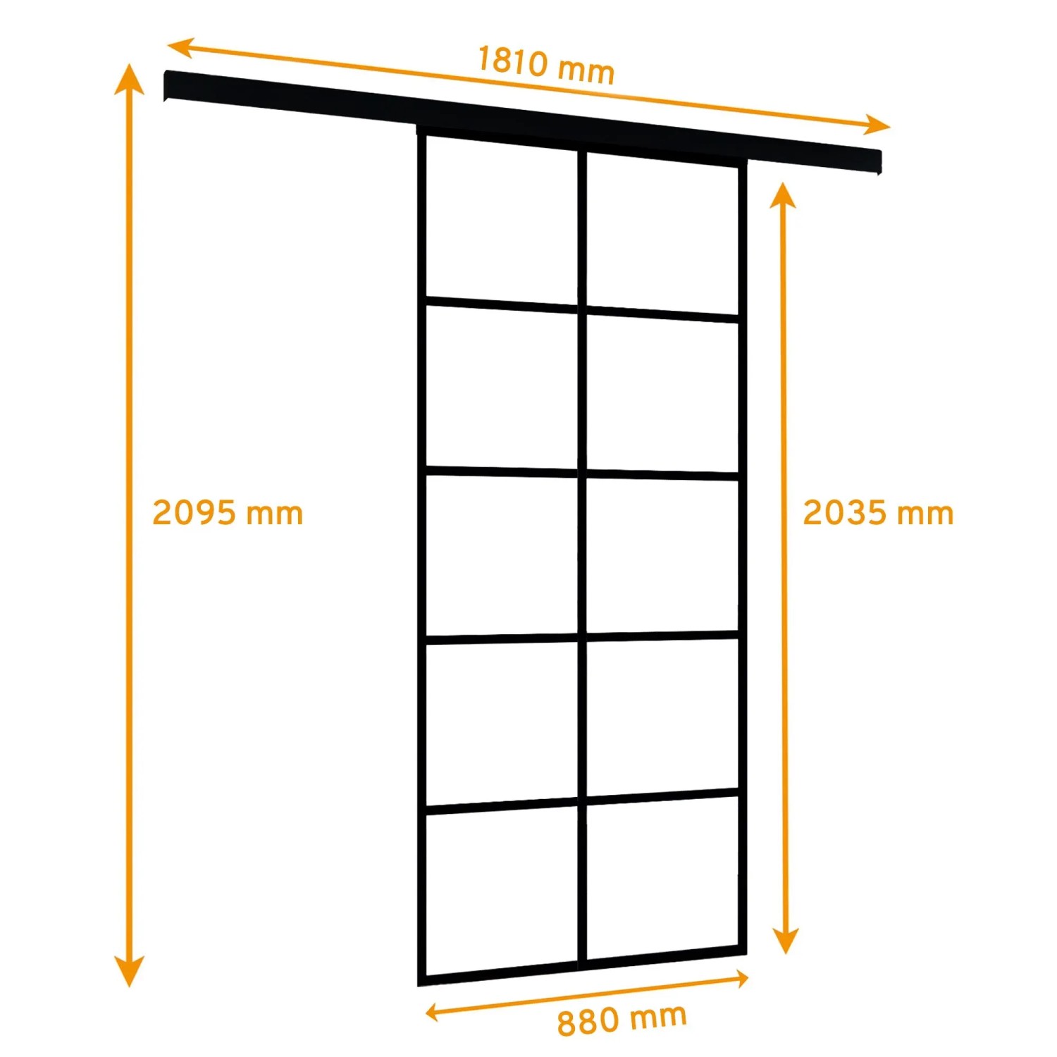 inova Glasschiebetür Klar 10 Felder 880 x 2035 mm Komplettset in Schwarz mit Stabgriff inkl. 2Seitiger Softclose_2
