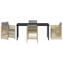 Beige 5-teilige Garten Essgruppe aus Poly Rattan mit Tisch und Stühlen.