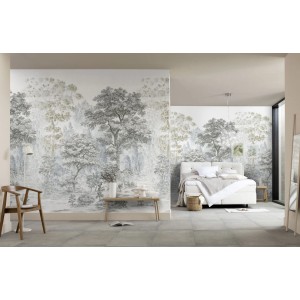 Komar Fototapete Rising Roots (200x250cm) mit Waldmotiv im Schlafzimmer.