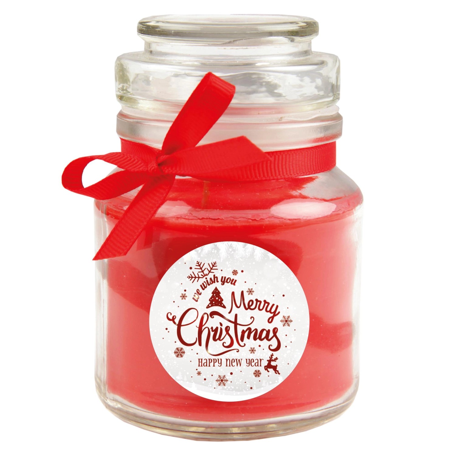 HS Candle Duftkerze & Glas Weihnachten Rot Bonbon 30h