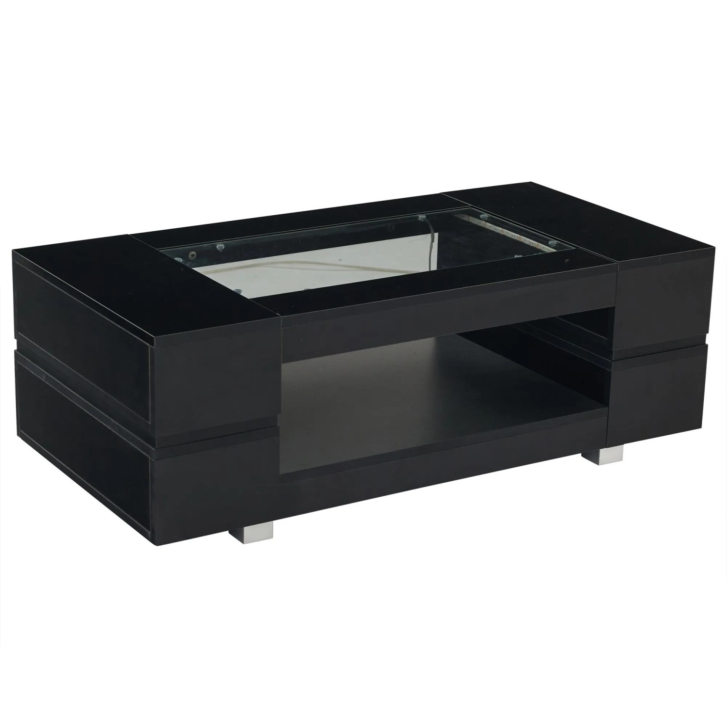 okwish Couchtisch mit LED Bluetooth App Steuerung Party Büro Wohnzimmer 100x50x35cm Schwarz